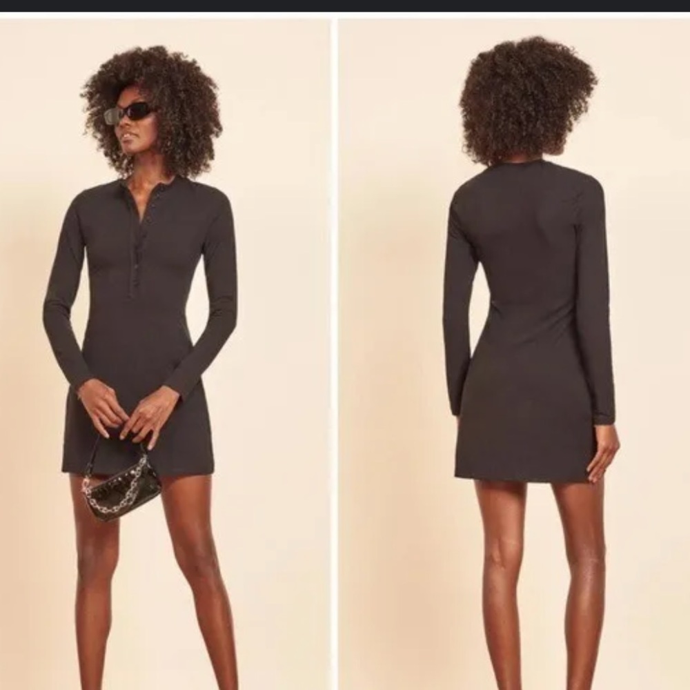 Reformation Tam Henley Mini Dress Black Small